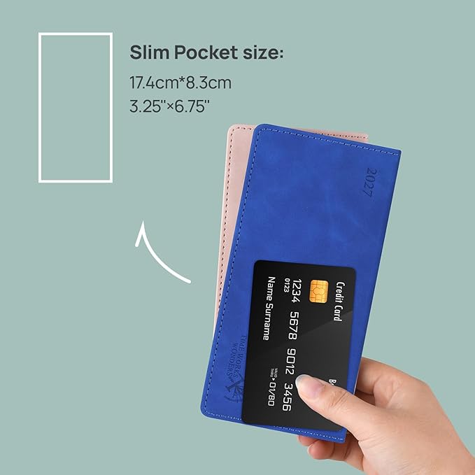 POPRUN Pocket Monthly Planner 2026-2027, Slim Size 3.25" x 6.75"(JUL 26-DEC 27), 18-Month Pocket Calendar for Purse, Academic Small Monthly Planner with PU Leather Softcover - Soft Pink