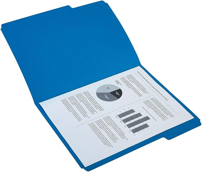 Staples Colored File Folders, Letter Size, 3‑Tab Top‑Tab Design, Blue, Durable Paper Stock, 24/Pack