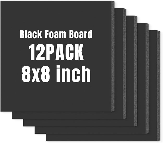 Golden State Art Foam Board 8x8-12 Pack - 1/8" Thick Black Poster Board Acid Free Foamboard for Paintings Prints, Art, Display, Crafts, Presentation and Projects