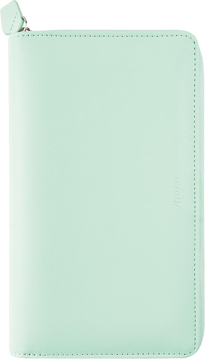 Filofax Saffiano Zip Organizer, Personal Compact Size, Neo Mint - Cross-Grain, Leather-Look, Six Rings, Week-to-View Calendar Diary, Multilingual, 2025 (C028811-25)