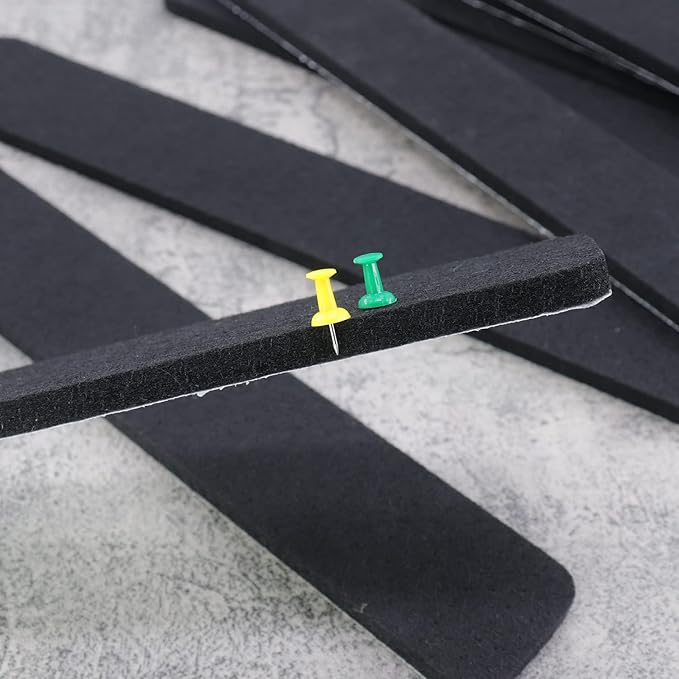 Felt Bulletin Board Bar Strip 0.5 Inch Thick Self-Adhesive Pin Board Bar 13 Inch in Length with 50 Pushpins, 8 Black Bars