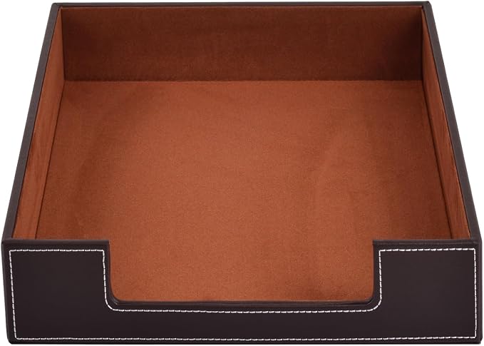 Leather Letter Tray, Office Supplies Desk Organizer for Mail Paper Files Magazines Jewelry Cosmetics,Luxury Letter Holder&Multipurpos Stackable Office Desktop Storage Box,Coffee