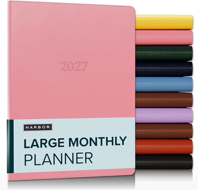 Harbor Large Monthly Planner 2027, Calendar Planner and Notebook, Durable Faux Leather, 14 Months, 96 Pages, Softcover & Lightweight - Cambridge Flamingo - 9.75x7.5"