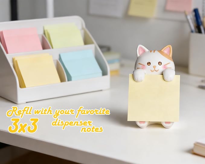 Cat Sticky Note Holder with 100 Sheets 3x3 Pop-Up Notes, Handmade Resin Cat Desk Decor for Office, Home & Classroom, Cute Cat Lover Gift for Women, Teachers & Coworkers - Ginger Cat