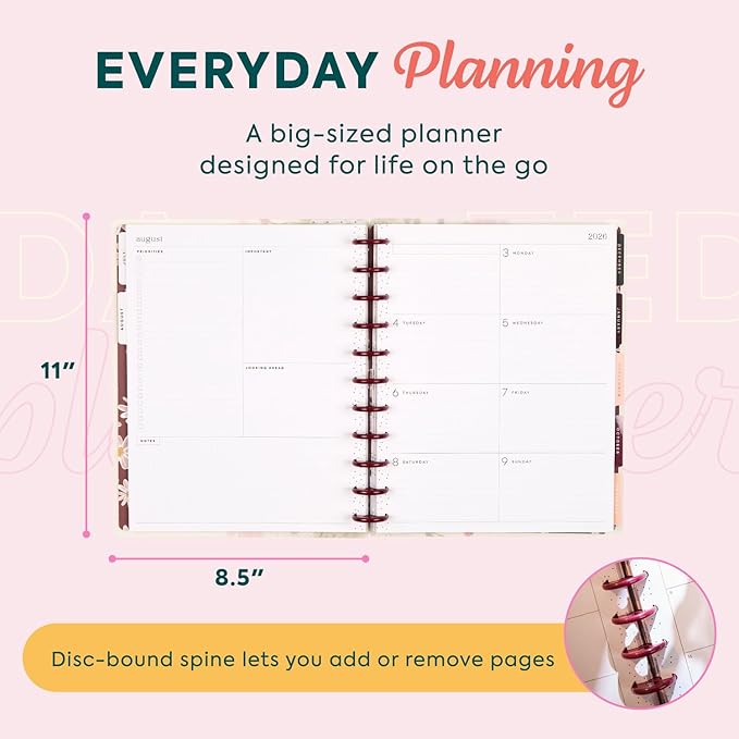 Happy Planner Disc-Bound Planner July 2026–June 2027, Includes 3 Extra Months and 2 Sticker Sheets, Big Size, 8.5" x 11", Horizontal Layout, Wildflower Whimsy