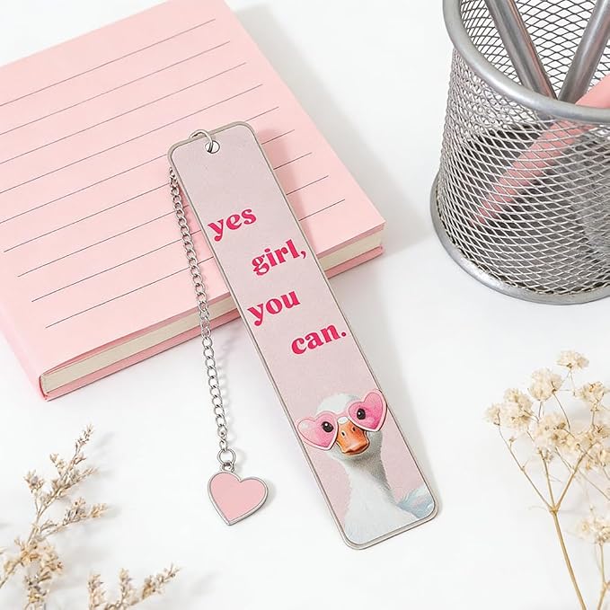 Pink Cute Bookmark for Women Silly Goose Gift Metal Bookmark for Students, Teachers, and Readers Funny Bookmarks Gift Page Markers Study Stationery, Office Supplies (Pink B)