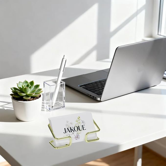 Gold Business Card Holder for Desk, Metal Card Organizer & Office Desk Accessories, Elegant Desktop Display Stand, 1 Pack, Luxury Golden