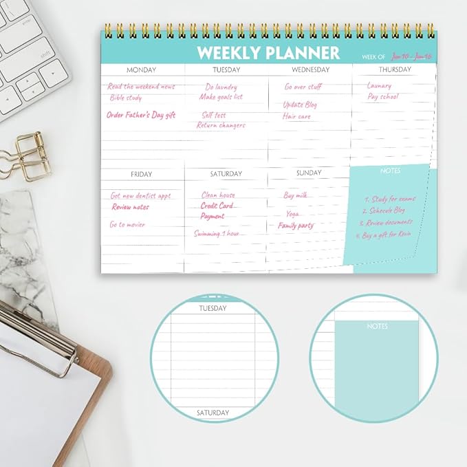 (3-Pack) Weekly Planner - 7" x 10" Weekly Pad Organizers Habit Tracker Journal for Man & Women, 52 Sheets, 100gsm Paper, Undated Weekly To Do List Notepad with Your Life, Teal