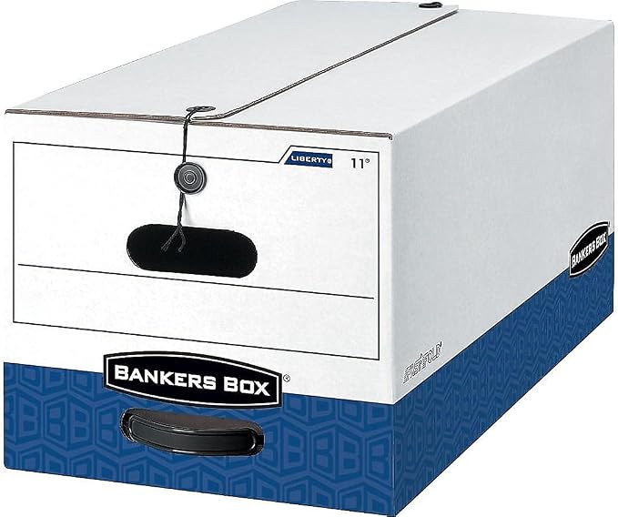 Bankers Box 0001203 Liberty Heavy-Duty Strength Storage Box, Legal, White/Blue, 4/Carton