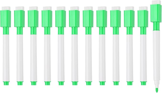 PATIKIL Whiteboard Pen, Fine Tip Dry Erase Green White Board Markers with Eraser Whiteboard Calendar Supplies for Classroom Office, 12 Pcs, 0.5-1mm Tip