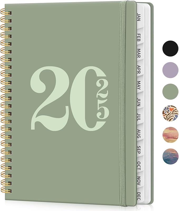 2025 Planner Weekly and Monthly, Jan 2025 to Dec 2025, Hardcover 2025 Calendar Planner Book with Tabs & Inner Pocket, Office Home School Supplies for Women & Men - A5 (6.3" x 8.5"), Spiral Bound, Green