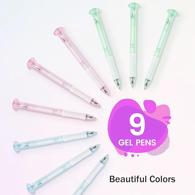 Hiacry 9 Pcs Flower Gel Pens, Black Ink 0.7mm Fine Point, Aesthetic Cute Flower Design, Quick Dry & Smooth Writing Retractable Pens for Journaling, School, Office Supplies, Gifts for Women