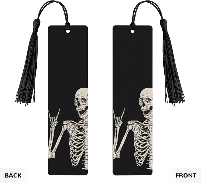 Skull Double-Sided Printed Wooden Bookmarks, Rock and Roll Notebook Accessories Birthday Presents for Men Women Presents for Book Lovers