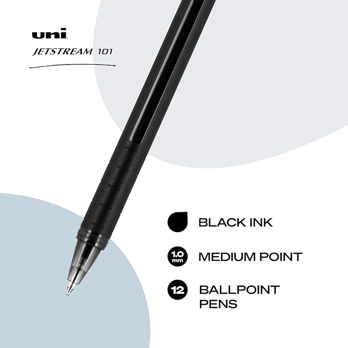 uniball Jetstream 101 Ballpoint Pens, Medium Point (1.0mm), Black, 12 Pack