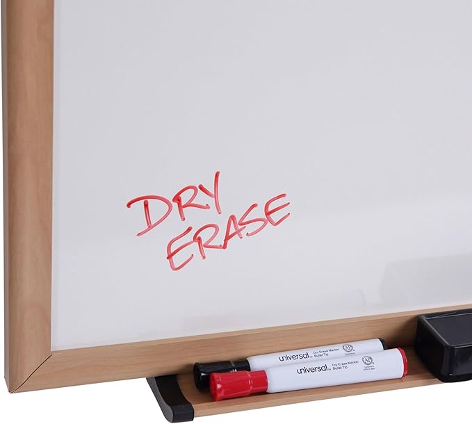 Universal 43619 Dry Erase Board, Melamine, 36 x 24, Oak Frame