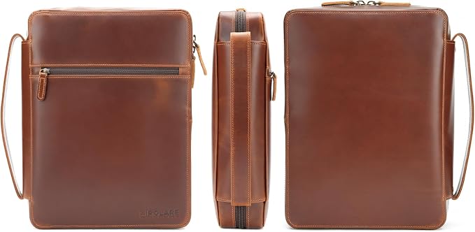 Polare Cowhide Leather Bible Cover Church Bag Bible Protective Book Holder Carrying Case Folder Organizer Portfolio (Brown)
