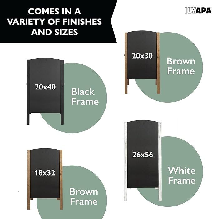 Ilyapa Wooden A-Frame Chalkboard Sidewalk Signs with Rounded Top - 20 x 40 Inches Turquoise Chalkboard - Sturdy Freestanding 20x40 Menu Display Board