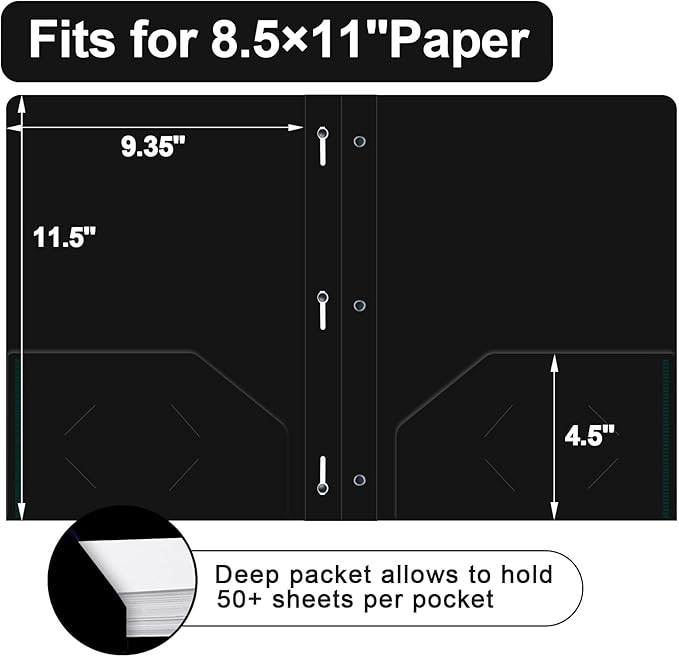 Two Pocket Folders with Prongs, LAYZZ 60 Pack Poly Plastic Folders, Heavy Duty Plastic Folders with Pockets and Prongs, Letter Size, for Offices and Schools (Black)