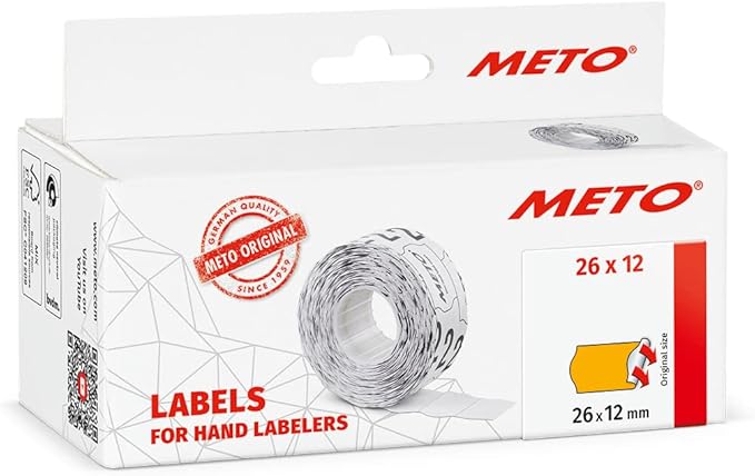 Meto Price Gun Labels (26×12 mm, Single-line, 6,000 Labels, Fluorescent Orange, Permanently Adhesive, for METO, Contact, Sato, Avery, Tovel, Samark etc.)