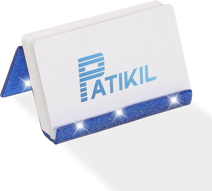 PATIKIL Business Card Holder for Desk, 2Pcs Acrylic Business Card Holders Shine Card Stand Organizer Cards Display for Office Exhibition, Blue