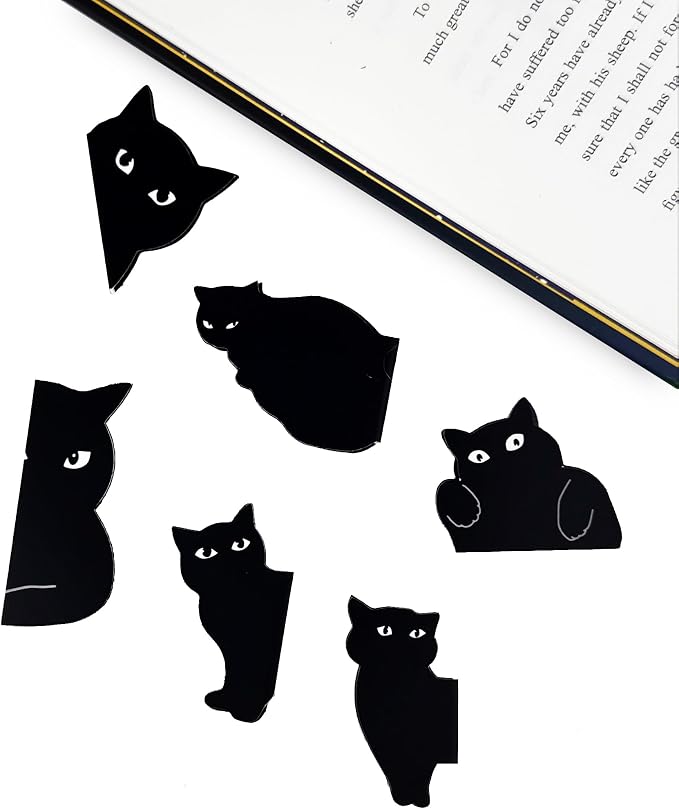 SONAME Magnetic Bookmarks - 6 Pcs Black Cat Bookmark, Cute Book Markers Clip Set, Gift for Book Lovers Women Teacher Reading, Bookish Gifts Office School Item - Teacher Appreciation Gift