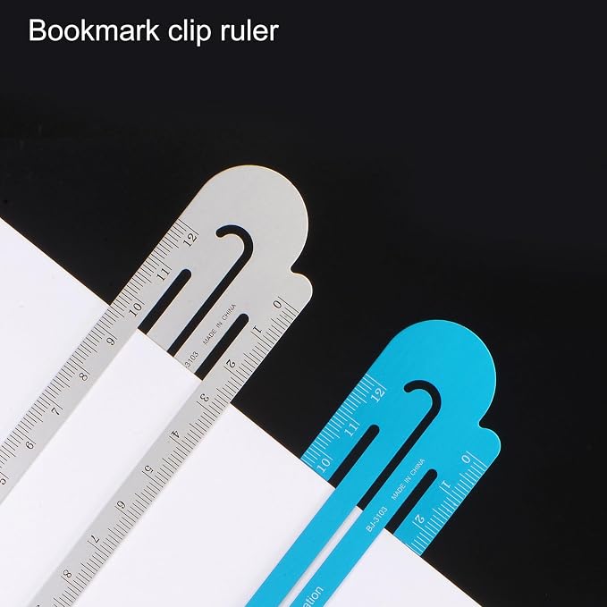 HARFINGTON Straight Ruler 12cm Metric Bookmark Clip Ruler Metal Aluminum Alloy Scale on Both Sides Measuring Scale Tool for Measure Study Reading Classroom Office, Brown & Red