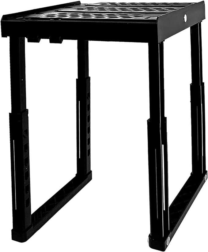Piffny Locker Organizer Shelf， Adjustable Width and Height, Stackable, Ideal Locker Shelf for School, Office, Gym Lockers, or Even Kitchen Cabinets & Under Sink Organization (Black)