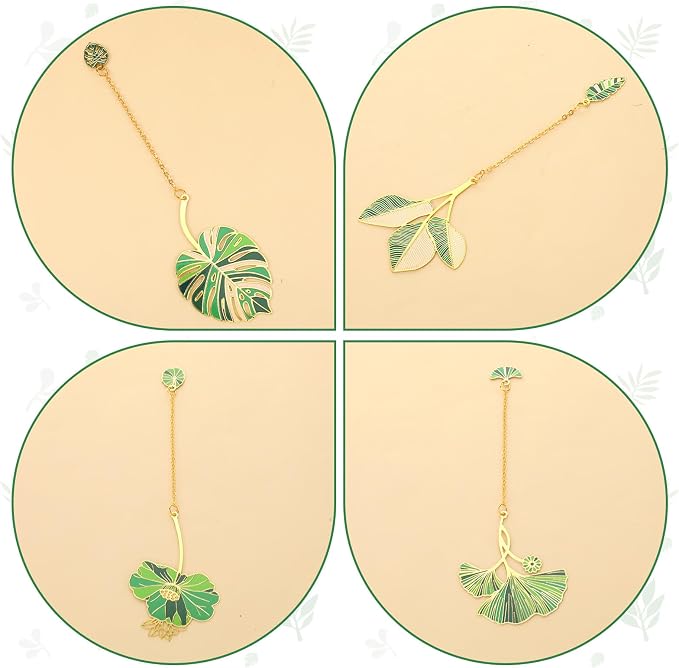 4 Pcs Metal Bookmarks, Lotus Leaf Plant Bookmark, Pendant Floral Metal Bookmark for Book Lovers, Cute Monstera Bookmarks for Teacher Writers Reader Gift, Gifts for Plant Lovers
