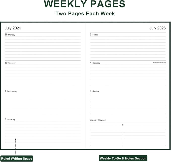 2026-2027 Planner - Weekly & Monthly Planner from July 2026 to June 2027, 5.8'' × 8.3'' Agenda 2026-27 with Inner Pocket, Elastic Band, Hard Cover, Perfect Daily Organizer, Green
