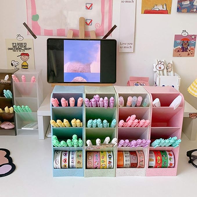 SITAKE Pen Pencil Holder Organizer, 4 Colors Marker Organizer and Storage, Big Desk Organizers and Accessories, Cute Kawaii Stationary for Kids, Girls, Officer and School Supplier (4 Colors BIG)