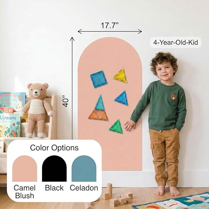 YOUNGJQ Magnetic Arch Wall Decal, Magnetic Chalkboard for Wall 39" x 18" Adhesive Backing Wallpaper for Playroom Home(Camel Blush)