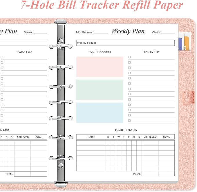(2-PACK) Weekly Planner Refills for 3 or 7 Ring Mini Binders - 106 Sheets/212 Pages Undated Colorful Weekly Planner, 100 gsm White Paper, Lasts 2 Year, Undated, 5.8" x 8.3"