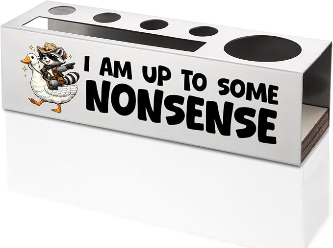 FOKCBOCM Funny Office Pen Holder with Raccoon Duck Design, Stainless Steel Desk Organizer Gift for Coworker, Playful Humor Workspace Decor, Cute Desk Accessory-DS117