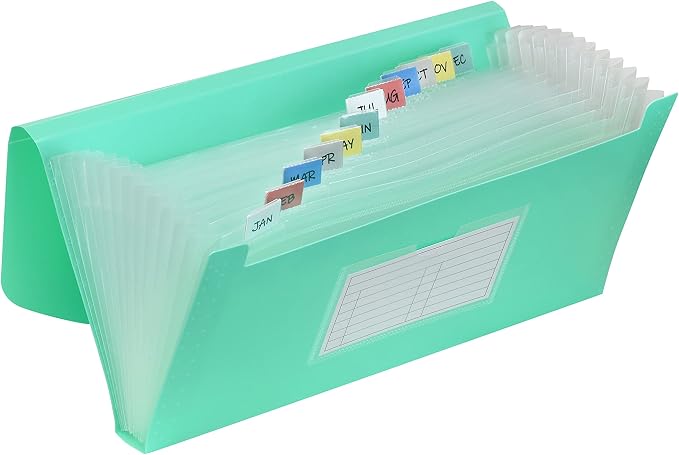 C-Line 13-Pocket Poly Expanding File, 10 x 5 Inches, Junior Size for Receipts and Checks, Includes Tabs, 1 File, Color May Vary (58710)