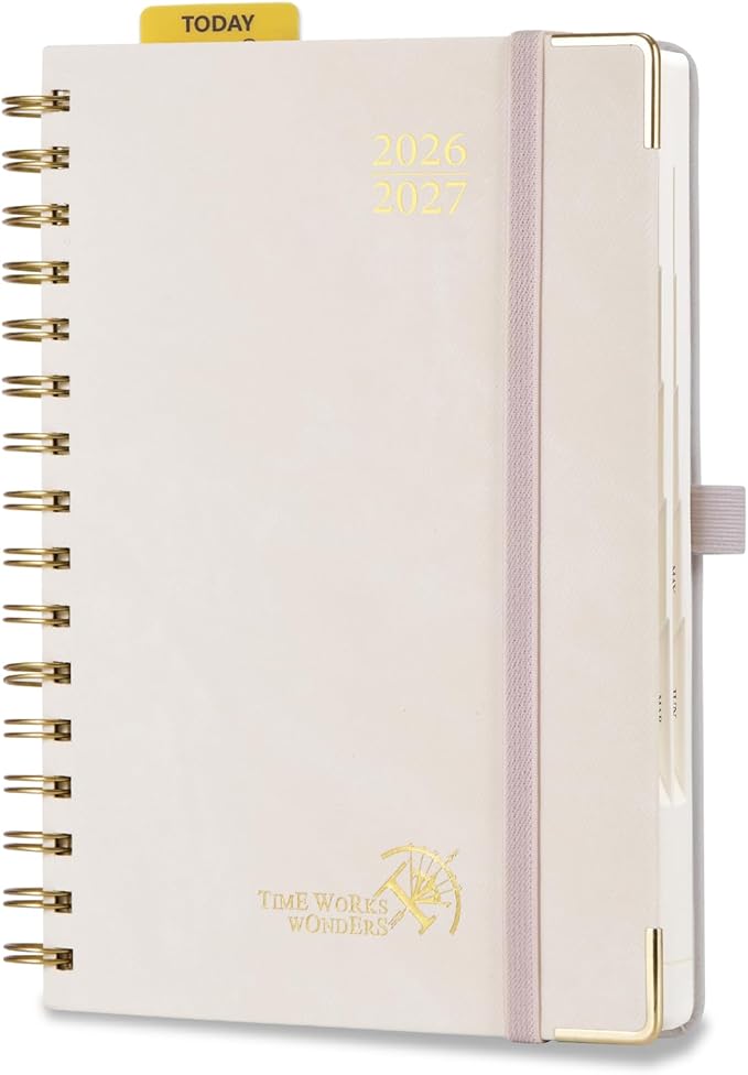 POPRUN Daily Planner 2026-2027 One Page Per Day (6" x 8.5"), 12 Months Hourly Appointment Book (July 26-June 27) Academic Planner Calendar Book with Inner Pocket, Spiral Hardcover - Beige