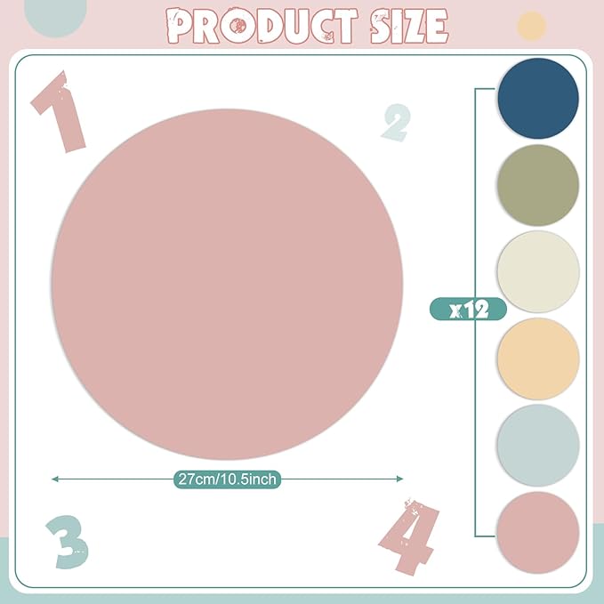 Lincia 12 Pack Colorful Erase Dots Circles 10.5 Inch Removable Vinyl Spot Dry Erase Desktop Writing Spots Set for 100th Day of School Classroom Table Teacher Students Home Desk Wall (Bohemian Colors)