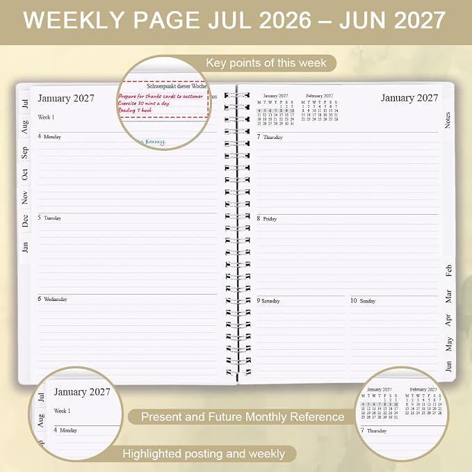 2026-2027 Planner - Academic Planner 2026 2027 for Women & Men, July 2026 - June 2027, Monthly and Weekly Calender with 12 Monthly Tabs, 6.4" x 8.5", Beige