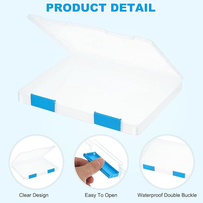 PATIKIL Clear A4 File Portable Project Case with Buckle Plastic Storage Box for 8.5" x 11" Letter Paper Scrapbook Paper Storage Boxes, 6Pcs, 12.4"x9.8"x1.2", Blue