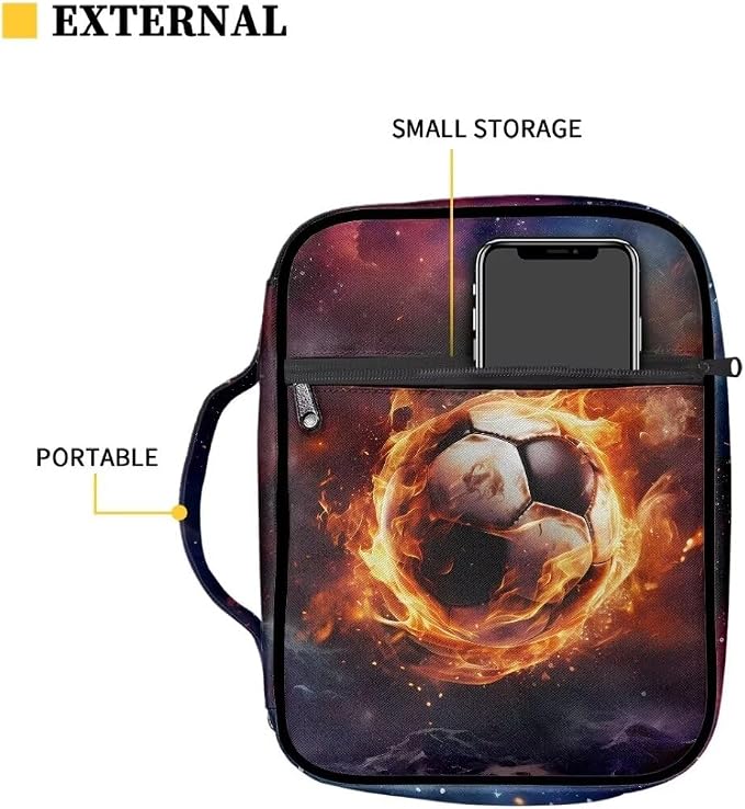 Coldinair Stellar Nebula Fir Soccer Bible Covers Bag for Kids Teen,Durable Carrying Book Case Church Bag Bible Holder with Handle and Zippered Pocket