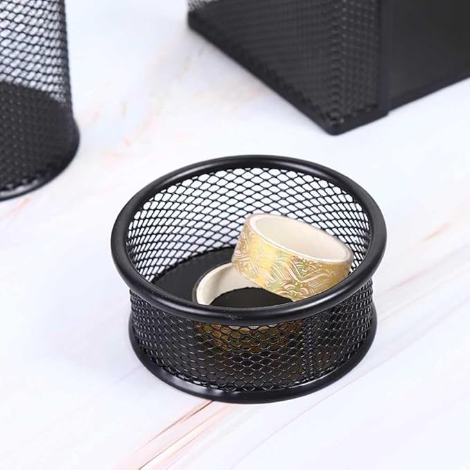 Black Metal Mesh Desk Organizer - Multi-Purpose Clip Holder for Office and School Supplies, Paperclip/Binder Clip Dispenser with Non-Slip Base (Home Office, Classroom, Study Desk Accessories)