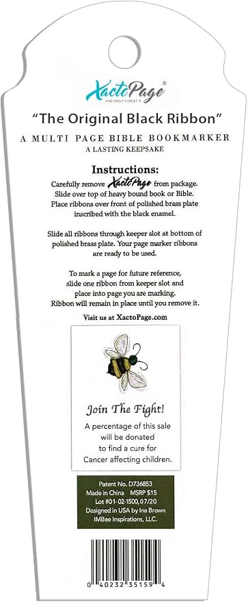Bookmark for Bible or any Book with 8 Black Ribbons Multi Page Marker