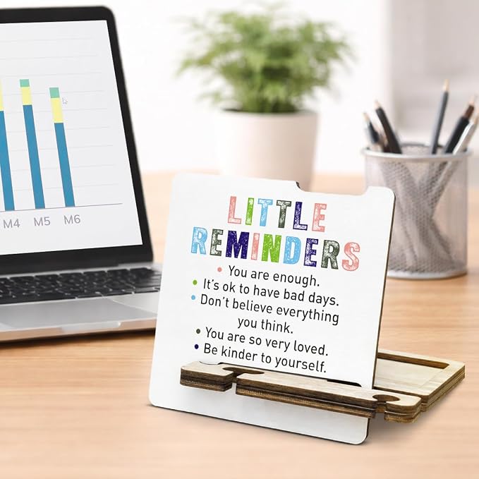 Inspirational Gifts for Employee Cooworker - Multi-functional Desk Organizer - Motivational Little Reminders Wood Sign for Office Desk Table Shelf Decor