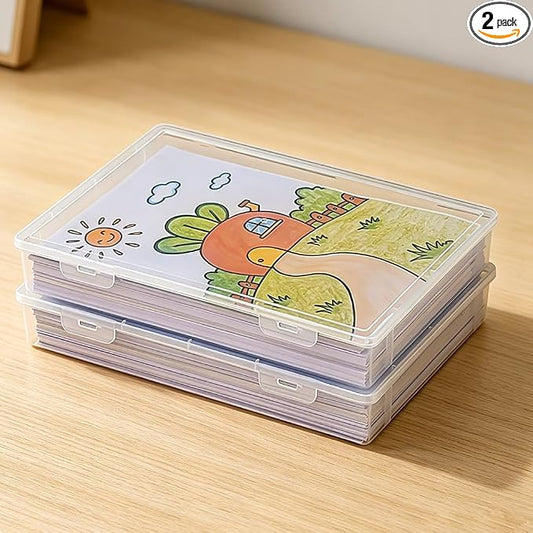 Clear Plastic File Storage Boxes with Lids for Files,Stackable File Box,File Portable Paper Case,Containers for Organizing Paper, Letters, Documents, Art Supplies (Clear-A4+A4)