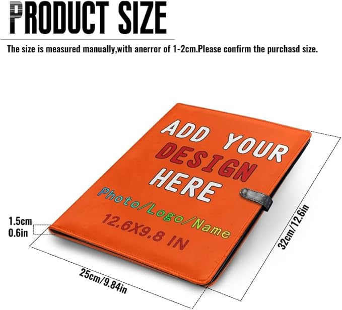 Professional Padfolio with Clipboard, Business Resume Portfolio Folder, Leather Notepad Portfolio Organizer with Logo Text Picture, OrangeRed