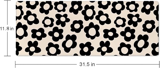 Mouse Pad Gaming, Large Mouse Pads, Non-Slip Rubber Base Mousepad, Keyboard Mouse Mat Desk Pad with Stitched Edges, 31.5x11.8 inch Vintage Black Flowers