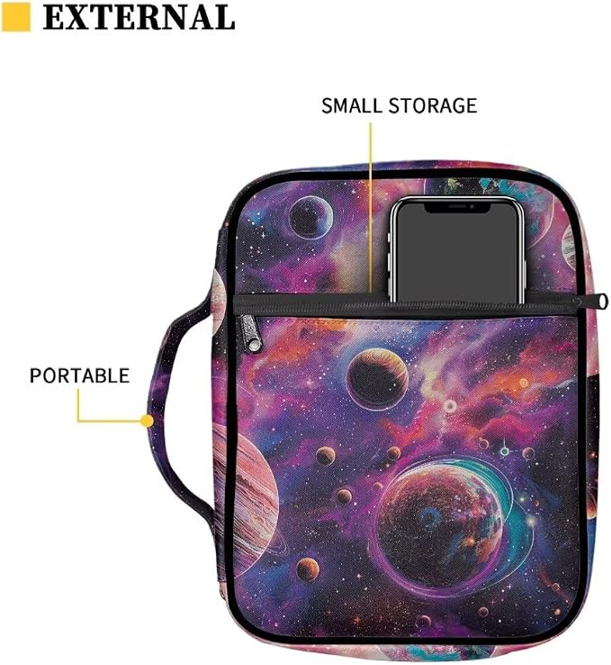 Coldinair Outer Space Planets Bible Cover Case for Kids Teen,Carrying Book Cover Bible Holders with Handle and Zippered Pocket,Fits for Standard/Large Size Bible