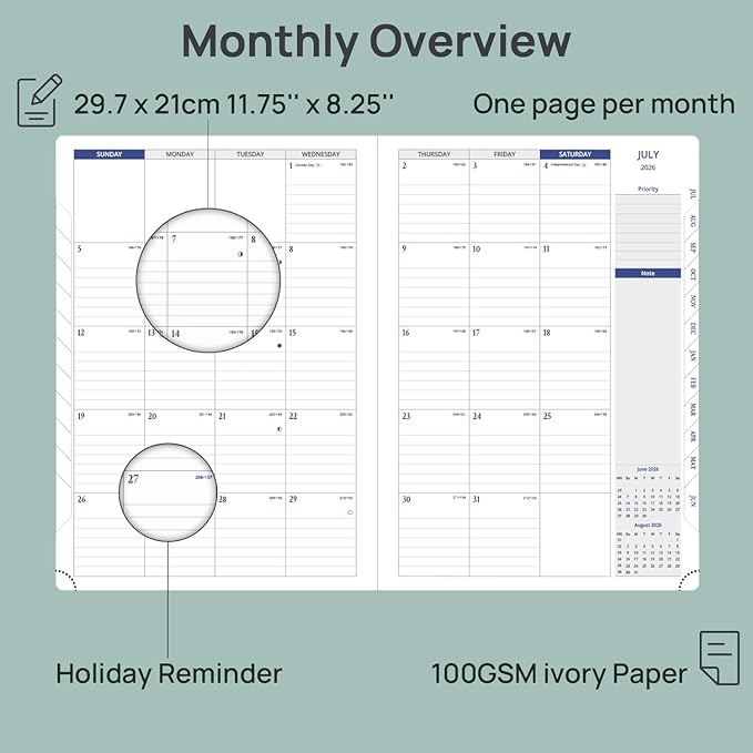 POPRUN 2026 Planner - Weekly And Monthly Planner (A4 Size 8.25'' x 11.75''), 15-Minute Hourly Planner & Appointment Book (Jan 2026 - Dec 2027), Monthly Tabs, Inner-pocket - Purple