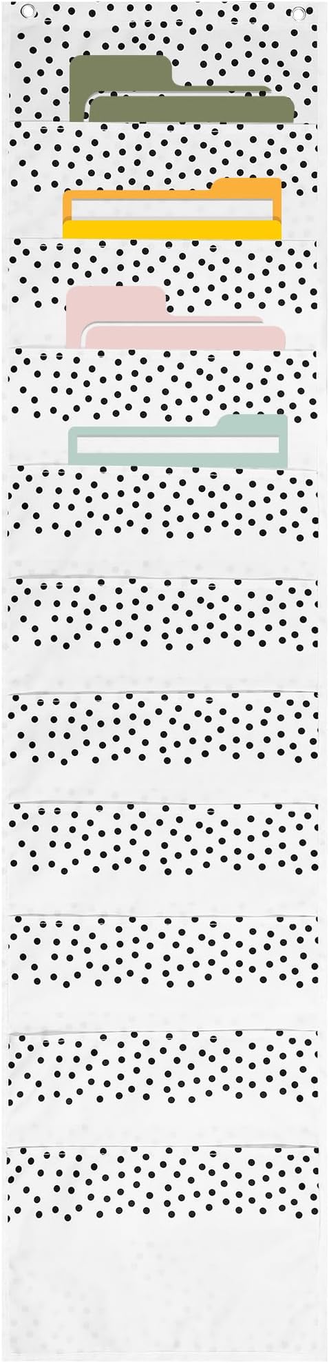 MotiMind 10 Pockets Wall Hanging File Folders File Storage Pocket Chart for Classroom Hanging Wall Organizer with 2 over the Door Hangers, 58" x 14" for School Classroom Office Home(Boho)