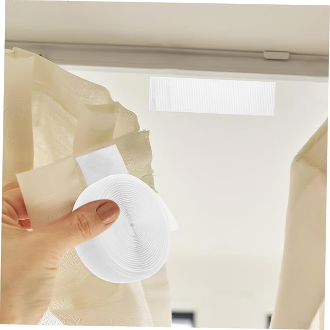 TEHAUX 1Roll Double Sided Adhesive Hook and Loop Tape for Curtains and Doors Strong Grip Self Adhesive Fastener Strips Durable for Home and Office Use