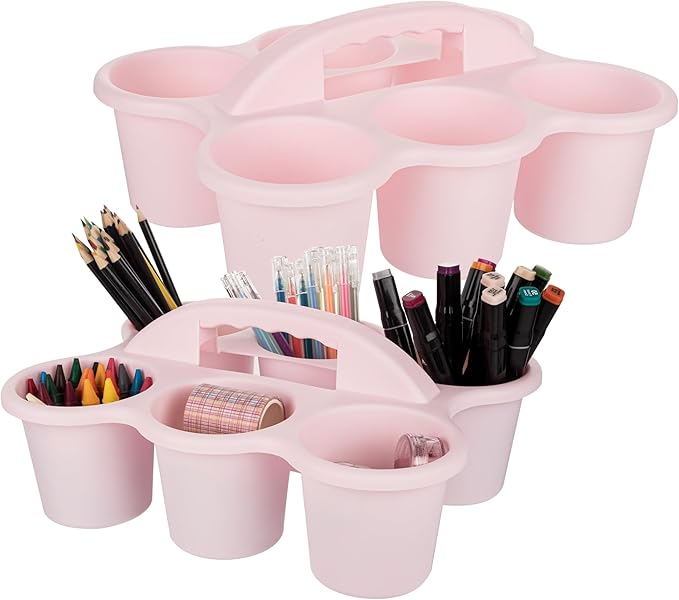 2 Pack Classroom Caddy For School,Kidsroom,Pencil Holder,Plastic Cup Caddy for Drink Delivery (Pink)